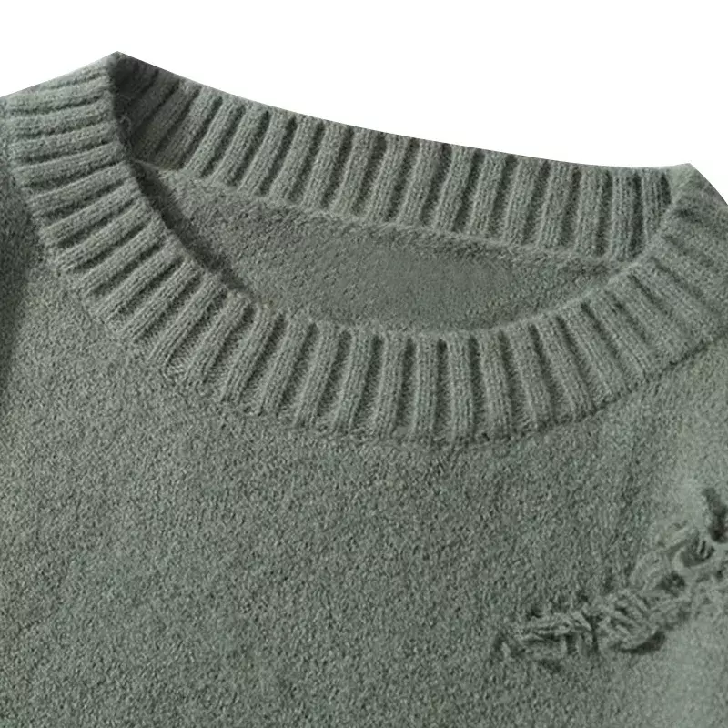 Винтажный свитер в стиле хип-хоп, мужская одежда в стиле Харадзюку, уличные пуловеры, Свитер оверсайз, рваный однотонный шерстяной трикотажный топ с дырками