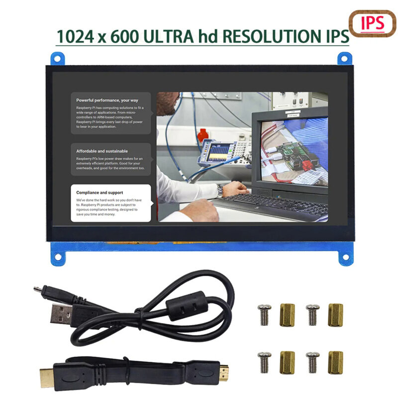 Écran tactile portable HDMI de 7 pouces, 1024x600 px, moniteur LCD DIY, moniteur PC IPS