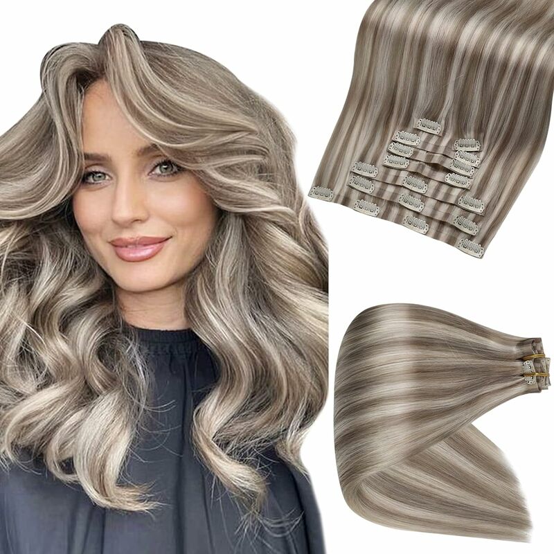 Full Shine-Extensions de cheveux à clipser invisibles sans couture, cheveux humains, Remy Balayage, document blond, 120g
