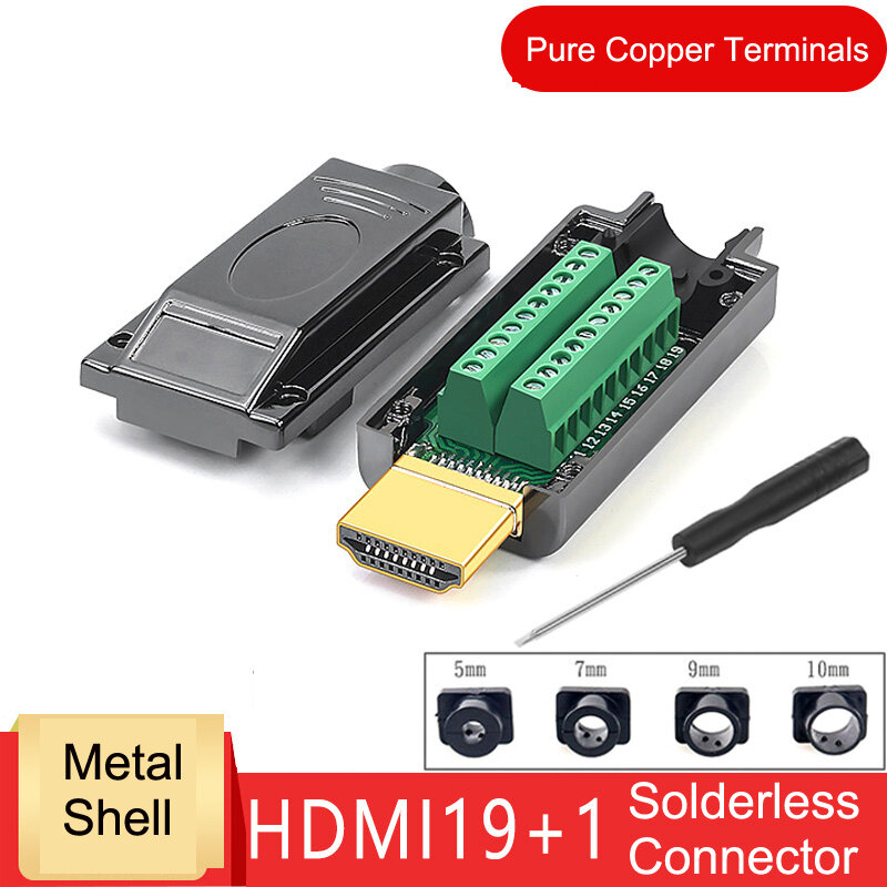 Conector macho sin soldadura HDMI, cabezal de soldadura 4K HD, reparación de línea sin soldadura, enchufe macho con cubierta de Metal/plástico