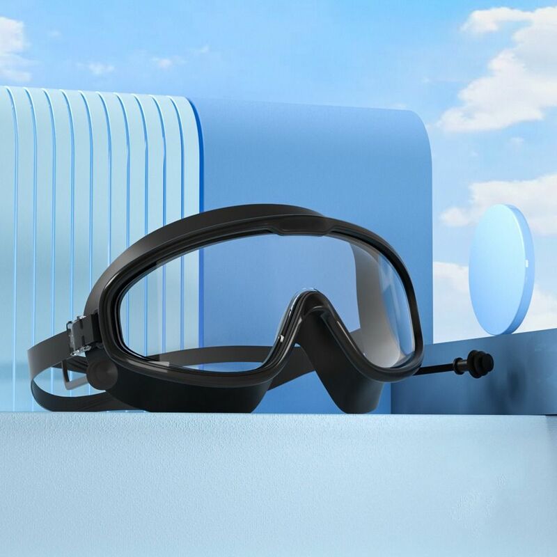 Lunettes de natation anti-buée pour sports nautiques, avec bouchons d'oreille, grande monture, ultralégères et souples, pour la piscine