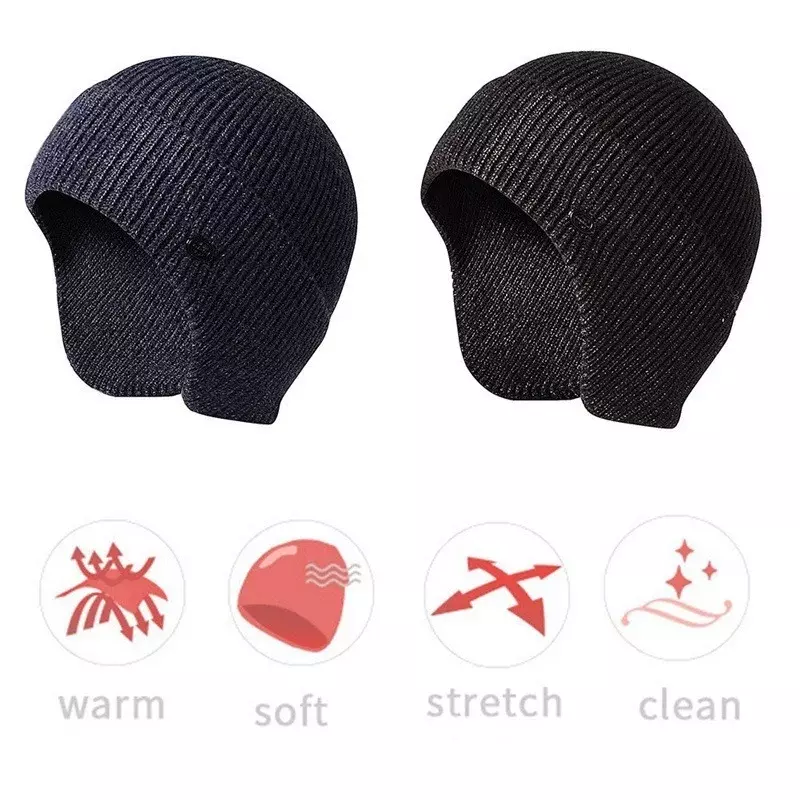 Chapéu de lã de malha beani chapéu earmuff protetor de orelha quente térmica ciclismo esqui boné