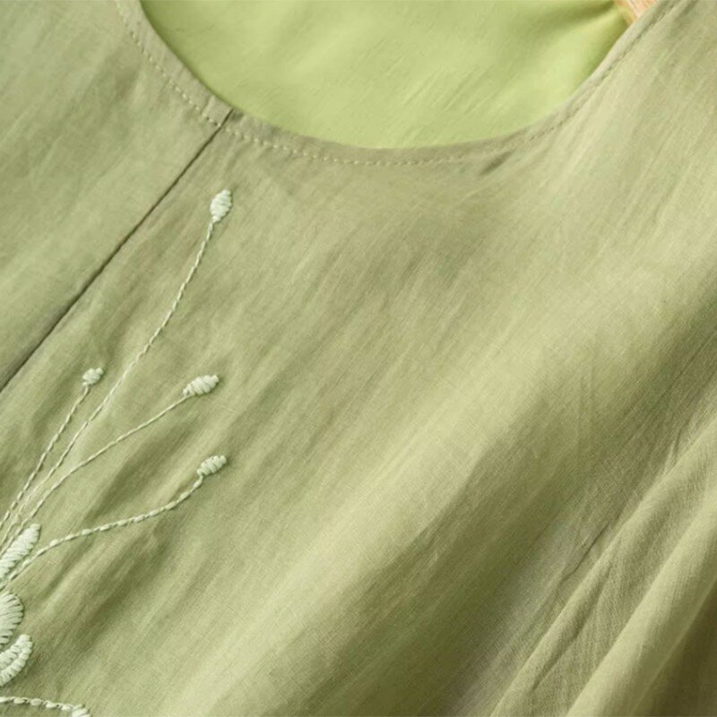 Frauen Sommer Freizeit kleid Neuankömmling Vintage-Stil O-Ausschnitt Stickerei lose bequeme weibliche A-Linie lange Kleider b3708