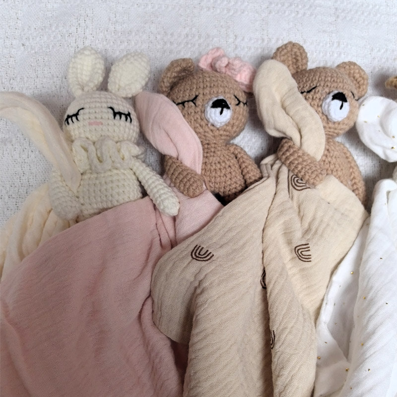 Детское удобное одеяло ручной работы из хлопка и муслина, милая кукла-Кот для младенцев, детское полотенце для сна, Слюнявчик с кроликом, медведем