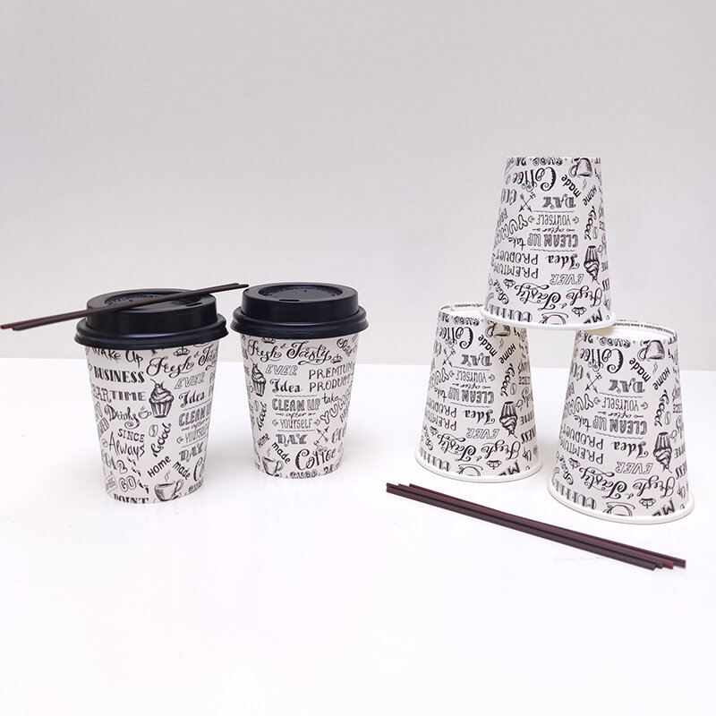 さまざまな色の二重壁のホットコーヒーカップと蓋、食品グレードの紙コップ、使い捨て、カスタマイズされた製品