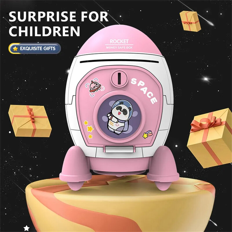 어린이용 귀여운 항공 돼지 저금통, 로켓 우주인 돼지 저금통, 만화 스티커, 수동 돼지 동전, 돈 상자, 어린이 선물 장난감