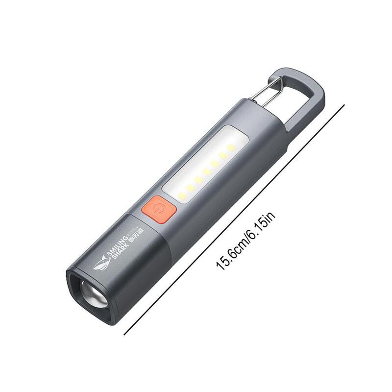 Linterna LED XPE superbrillante con gancho, luz de Camping recargable por USB, lámpara impermeable para exteriores con zoom