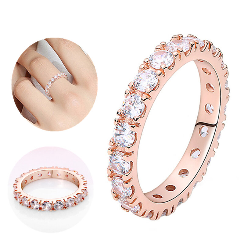 New 925 Silver Ring Rose Gold Plated Zircon Sparkling Princess Wishbone Heart Ring Women Original Pandor Fine Jewelry