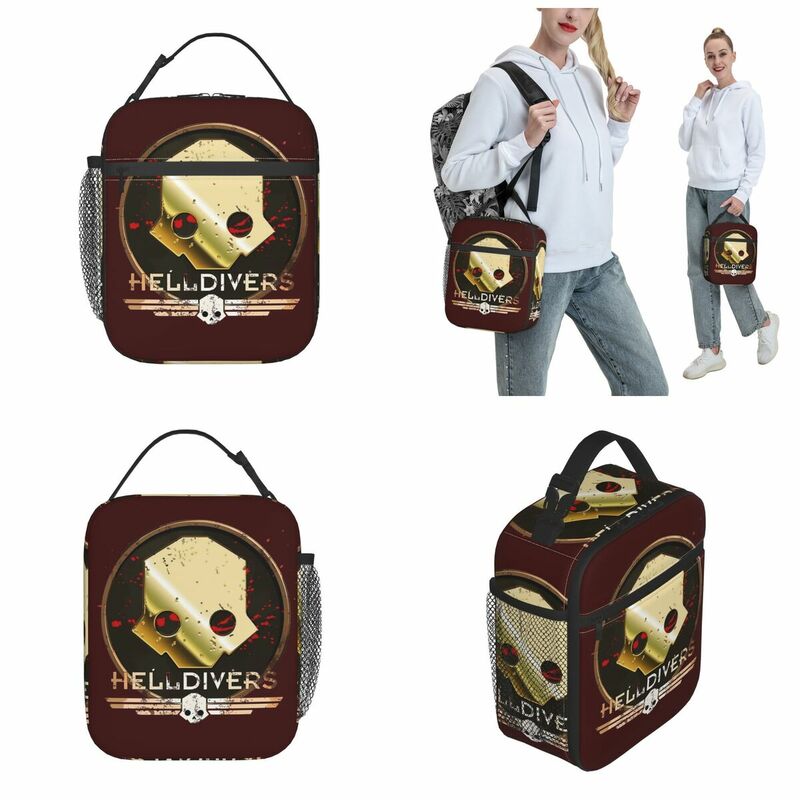Helldivers Logo Insulated Lunch Bags Cooler Bag Meal Container Portable Tote Lunch Box Men Women Office Picnic