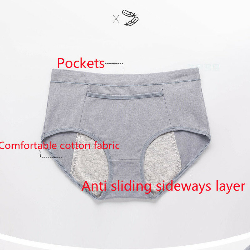 Celana dalam menstruasi wanita katun dengan saku penyerap, celana dalam pendek pinggang sedang antibocor L-4XL seksi antilembap