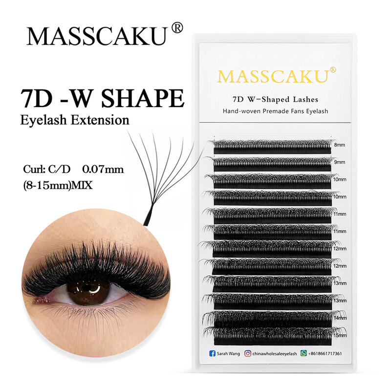 MASSCAKU Automatic Flowering W Shape Bloom 3D 4D 5D 6D 7D 8D Premade Fans Eyelashes Extensions Natural Soft Individual Lashes