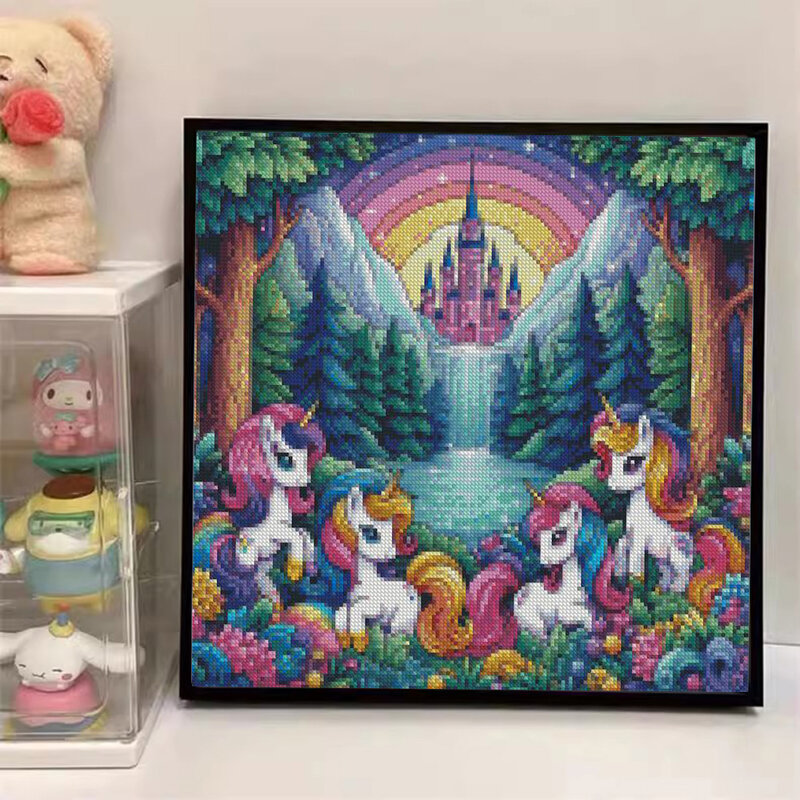 Cartoon Cute Unicorn 5d Round Resin Diamond Painting Diy Rhinestone Rainbow House Handmade Cross Stitch Art Decor Painting