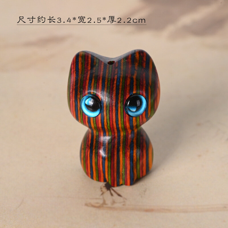 Colored Wood Carved Cat Desktop Accessories Creative Festival Gift DIY Bag Sweater Chain Mobile Pendant