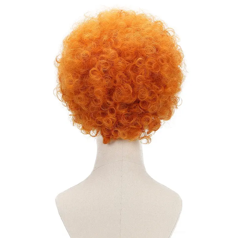 Peruca de cabelo sintético laranja ondulada curta para homem fantasia de Halloween festa de Natal