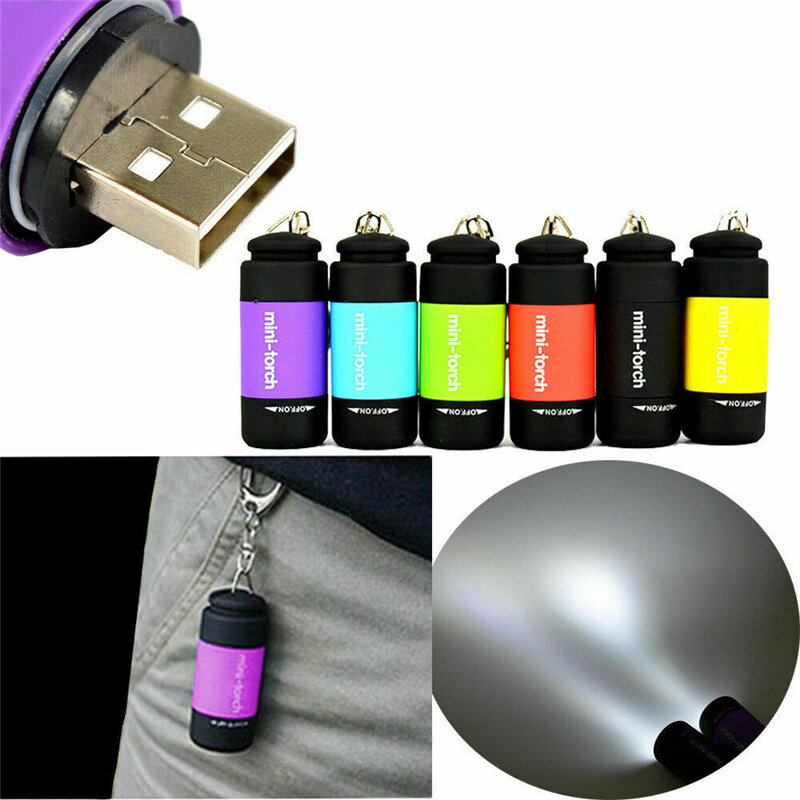 Đèn LED Đèn Pin Mini Móc Khóa Đèn Pin Xách Tay Ngoài Trời Chống Nước Pin Sạc USB Đi Bộ Đường Dài Cắm Trại Đèn Pin
