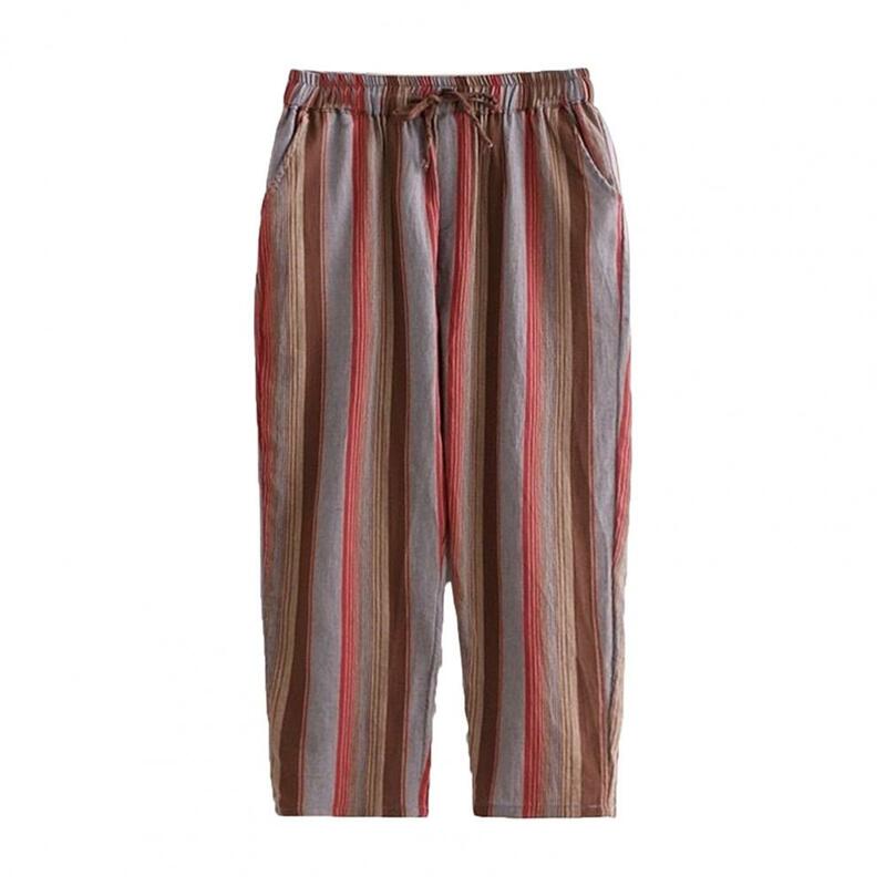 Fashionable Vertical Stripe Culottes Wide-leg Pants for Women Striped Linen Wide Leg Pants for Women Breathable Summer Trousers