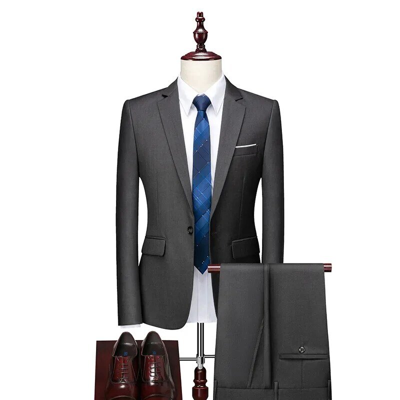 Men's British Style Elegant High-end Simple Casual Gentleman Best Man Suit Two-piece Suit