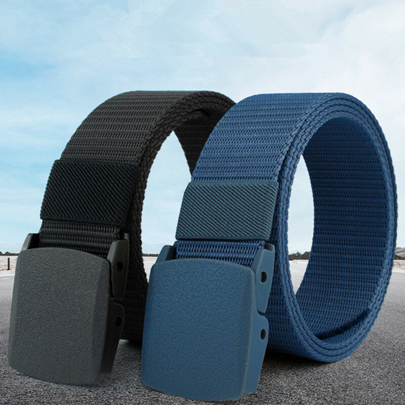 Cinturones de moda Unisex para pantalones vaqueros, cinturón ajustable de viaje al aire libre, cinturón táctico con hebilla de plástico para pantalones, 120cm