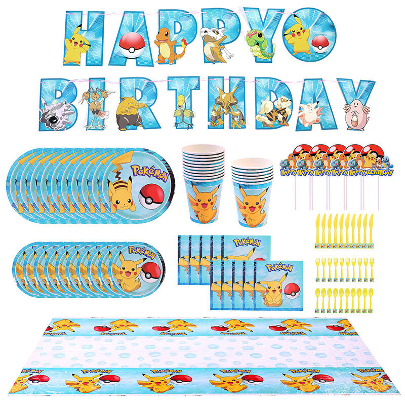 Pokemon decorações da festa de aniversário folha de pikachu balões descartáveis prato de mesa pano de fundo guardanapo para crianças menino fontes do partido