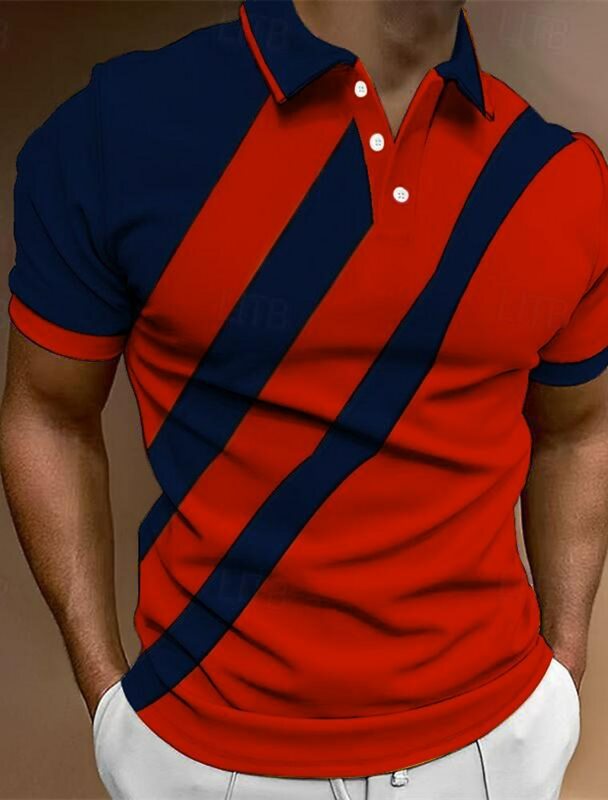 Camisa polo de golfe casual masculina, manga curta, botão básico de bloco colorido, ajuste regular, camisa trabalho lapela, primavera e verão