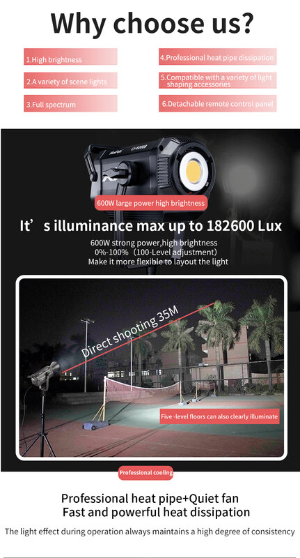 NiceFoto lampu LED fotografi 600W, peralatan penerangan Studio fotografi pengisi Video profesional untuk film