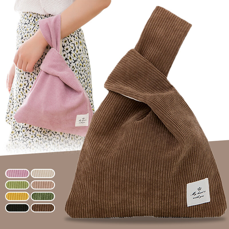 Однотонная модная Вельветовая Сумочка, дизайнерская японская сумка на запястье с узлом, портативная Сумочка для запястья, телефона, ключей, кошельки, мини-сумка для покупок