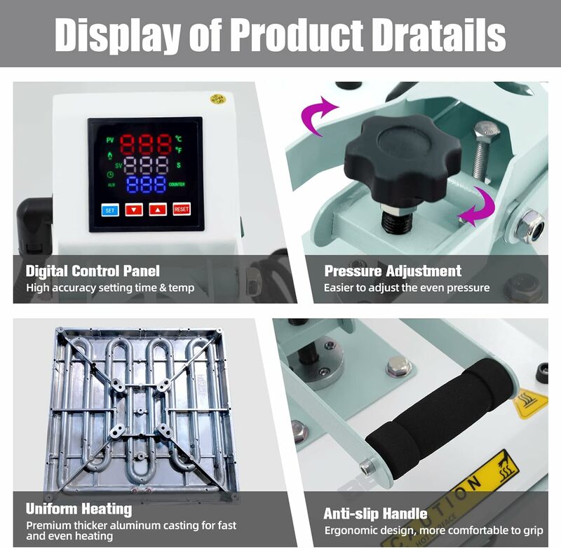 BetterSub mesin tekan panas Digital 15x15 inci, Teal kaus kualitas industri seluncur panas