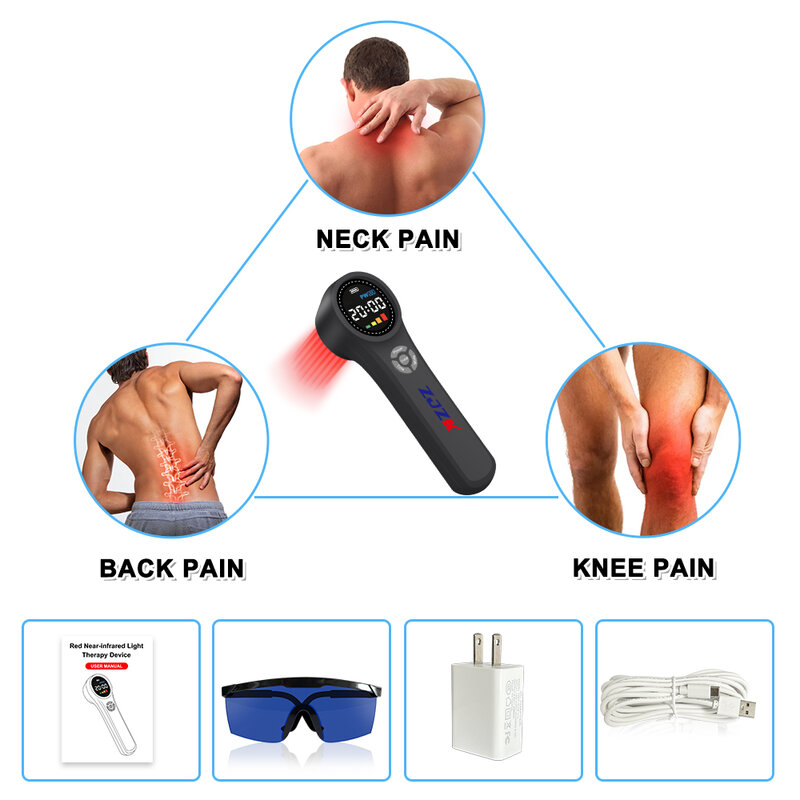 Dispositivo massageador de fisioterapia a laser infravermelho, Alívio da dor cervical, Terapia de luz vermelha para artrite, 660 810 980nm, 1760mW