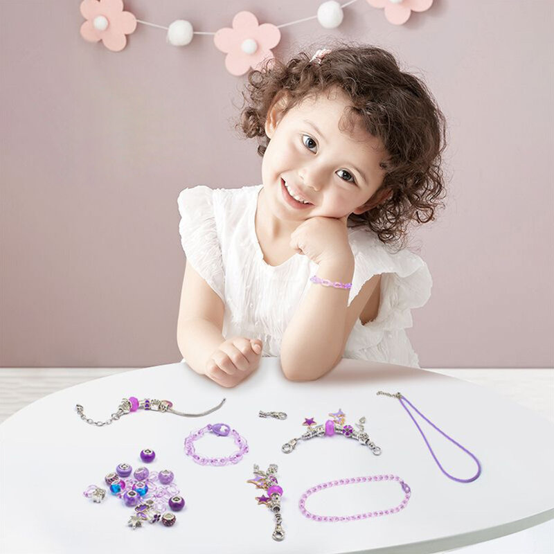 129pcs Kit per la creazione di gioielli collana con bracciale con ciondoli collana con perline in lega Set giocattoli fai da te per braccialetti per bambini regali di compleanno