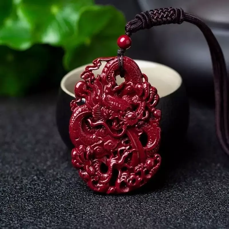 Puur Natuurlijke Cinnaber Negen Dragon Merk Dubbelzijdig Carving Holle Chinese Lange Carving Hanger Veilige Dierenriem Voor Mannen En Vrouwen