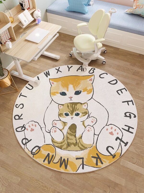 Okrągły salon dywanik o dużej powierzchni kot kreskówkowy dywanik do sypialni ładna dziewczyna pokój dywaniki łatwy w pielęgnacji stolik kawowy dywanik balkonowy IG