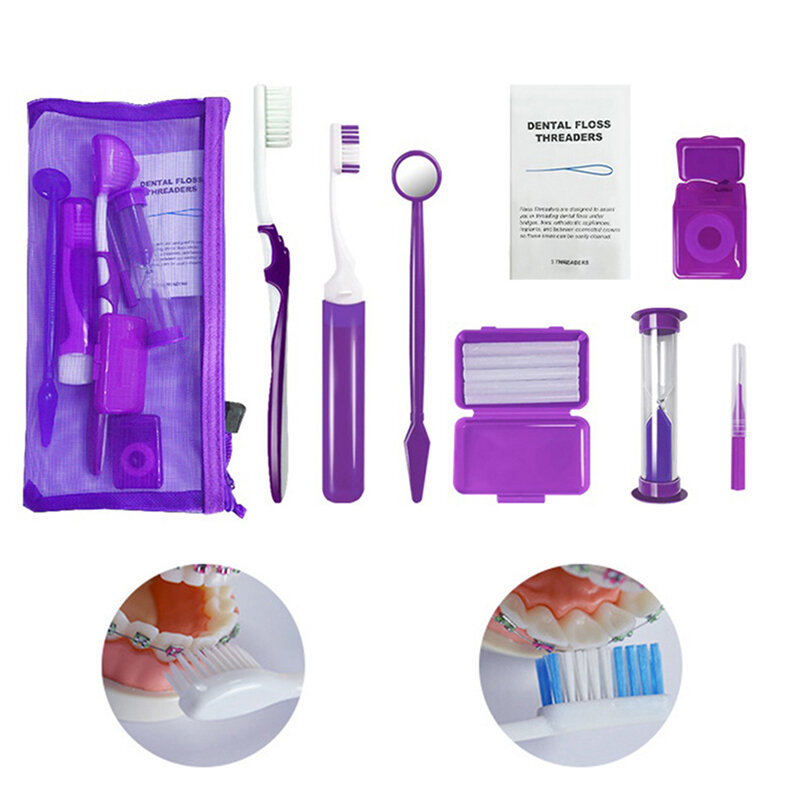 8 buah/set peralatan pembersih mulut, perangkat ortodontik gigi perawatan mulut, alat pemutih portabel luar ruangan, perawatan sikat Interdental