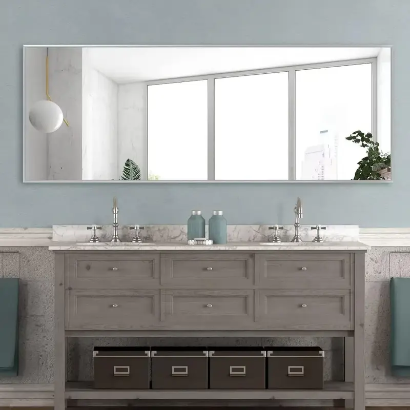 Raumhohe Spiegel verkleidung mit Ständer großer rechteckiger Schlafzimmer wand spiegel, silber