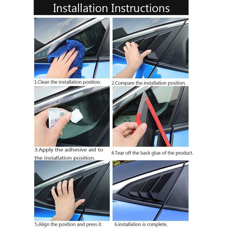 Per Toyota RAV4 2019-2021 feritoie per finestrini laterali posteriori per auto prese d'aria Scoop Shades Cover Blinds Trim accessori, carbonio
