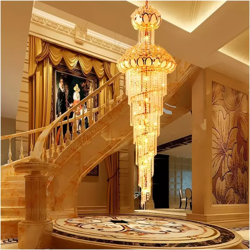 Crystal Chandeliers European-Style Crystal Duplex Floor Chandelier Atmospheric Living Room Lamp Revolving Staircase Long