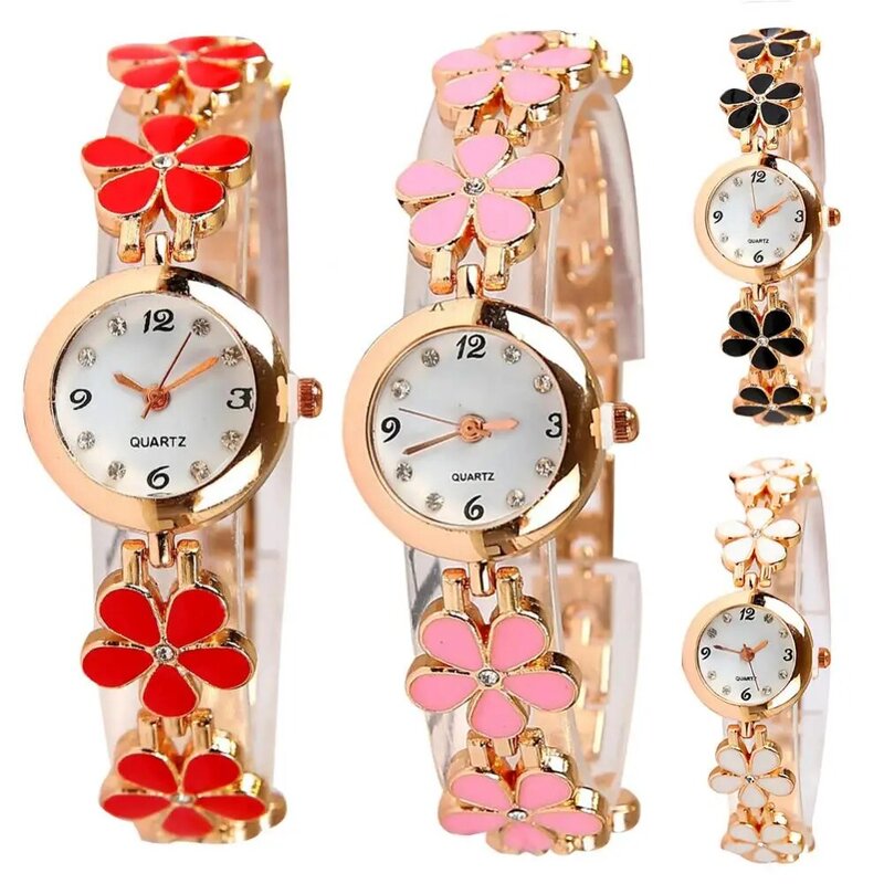 Reloj de pulsera de cuarzo analógico con diamantes de imitación para mujer, esfera redonda, flor, regalo de moda