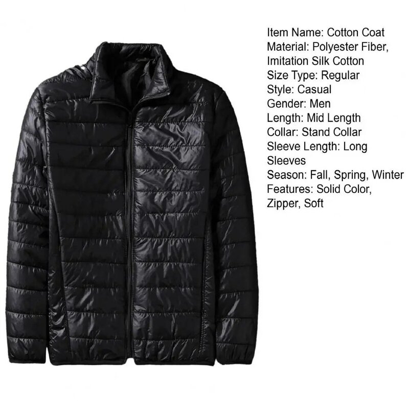 남성용 방풍 코튼 코트, 스탠드 칼라 패딩 포켓, 목 보호용 부드러운 집업 재킷, 겨울