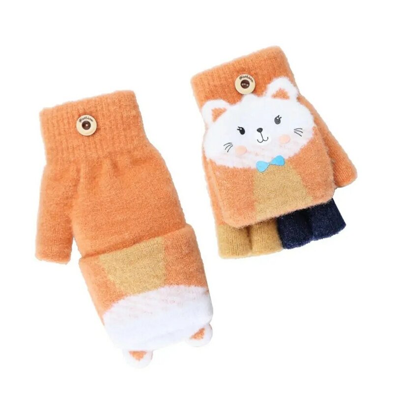 Sarung tangan rajut anak-anak kucing kartun jari terbuka, sarung tangan tebal musim gugur musim dingin