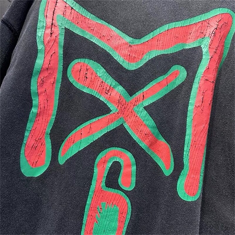 24ss Saint Michael gewaschene schwarze Sweatshirts für Männer Frauen antike hochwertige Logo-Druck übergroßen Hoodie