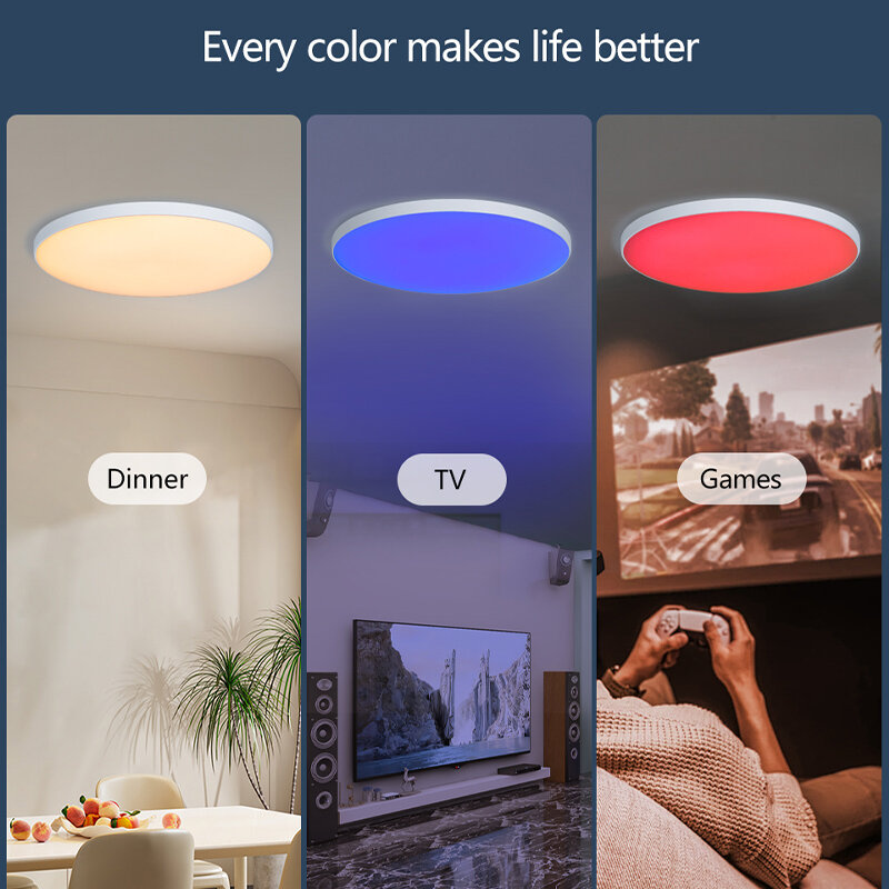 MARPOU-LED Luz de teto com controle de voz, lâmpada moderna, RGB App, TUYA, apto para quarto, Alexa, Google, moderno