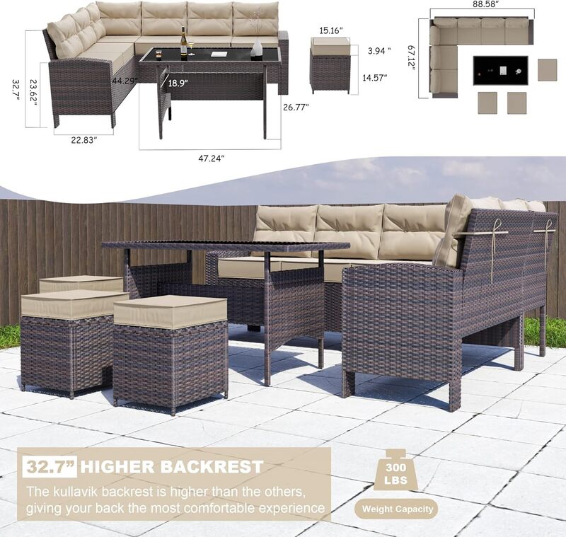 7 Piece Outdoor Patio Furniture Set All-Weather Wicker Rattan Sofa Set Outdoor Sectional Conversation Set Durable and stable