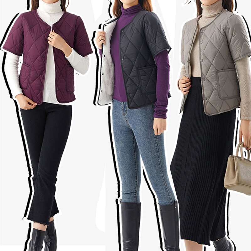 Chaleco de media manga acolchado de algodón para mujer, ropa de abrigo de talla grande, forro de piel, botonadura única, novedad de 2023