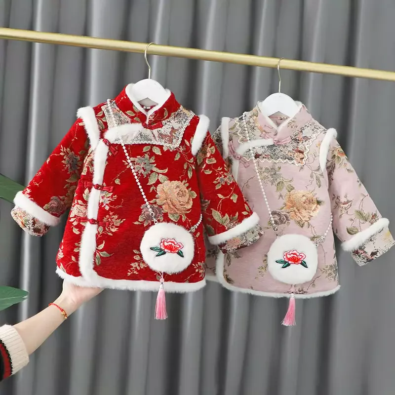 Frühling traditionelle chinesische Art Mädchen Cheong sam Kleid Neujahr Kinder Tang Anzug Party niedlichen Stickerei Geburtstag Festival Geschenke