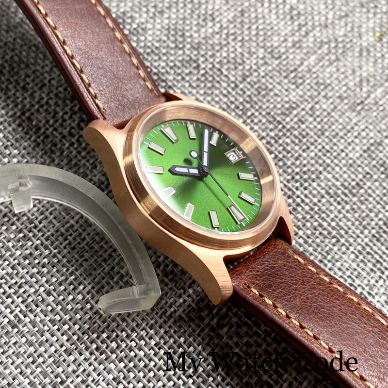 36mm Tauchen Pilot Echt Bronze Mechanische Uhr NH35A Movt Dame Männer Armbanduhr Sunburst Olive Grün 20Bar Retro Vintage Uhr