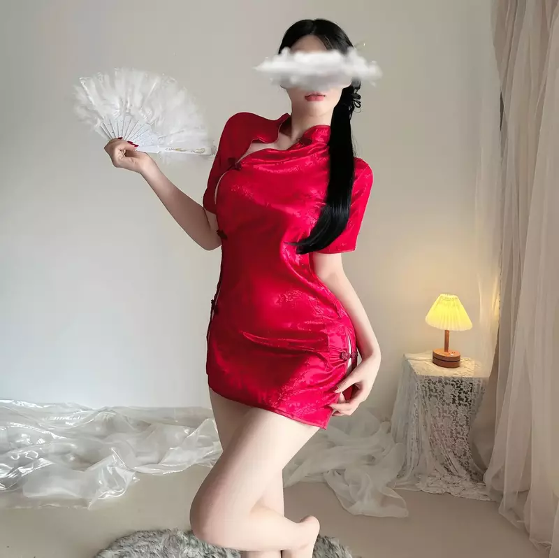 Sexy Pajamas Cheongsam Dress Uniform Temptation Chinese Traditional Women Retro Improve Split Qipao Skirt Exotic Costume 3colors