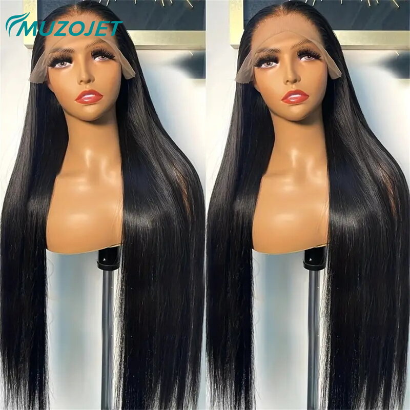 Perruque Lace Frmeds Wig naturelle lisse noire 13x4, cheveux humains, pre-plucked, avec baby hair, densité 180%