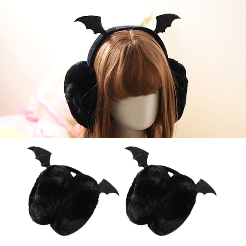 Cache-oreilles en forme d'ailes de chauve-souris en peluche, accessoire de fête de noël, de carnaval, chaud, T8NB