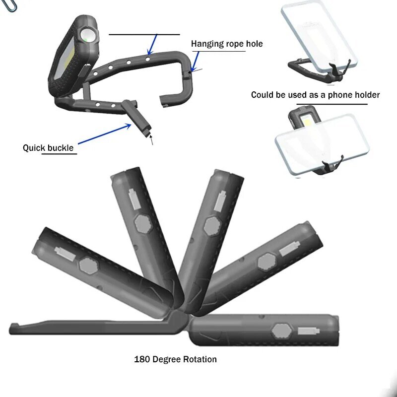 Lampe de poche portable à LED COB XPE pour camping et travail, lumière magnétique, inspection de garage, blanc et rouge, torche de survie, sous mA