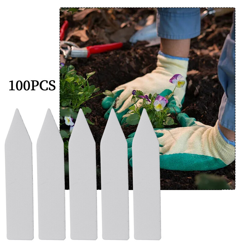100 szt. 5*1cm białe wodoodporne plastikowe etykiety ogrodowe rośliny ogrodowe znaczniki szkółkarskie taca na etykiety Marker DIY narzędzia akcesoria