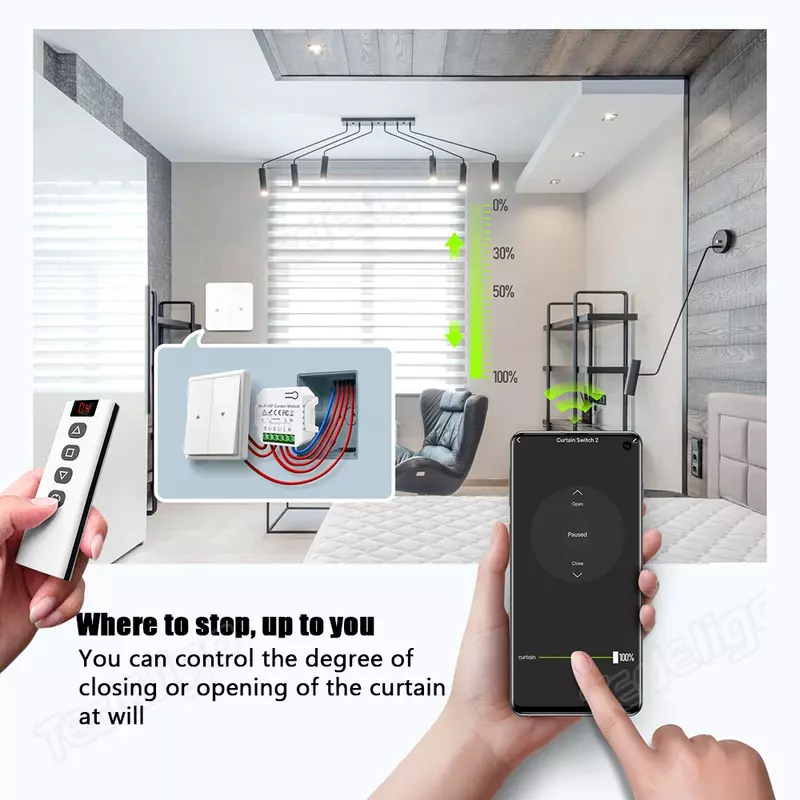 Tuya WiFi Cortina Interruptor Elétrico de Rolamento com RF 433 MHz 5CH Controle Remoto para App Smart Life Google Home Alexa Alice